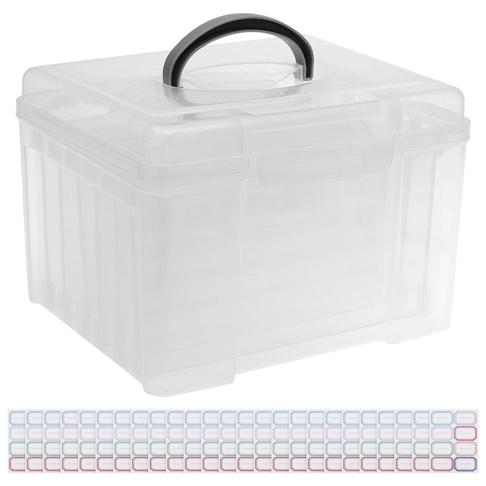 Wekvgz Greeting Card Storage Box Photo Organizer with 6 Removable Adjustable Dividers and Stickers for Photos Crafts Scrapbooking