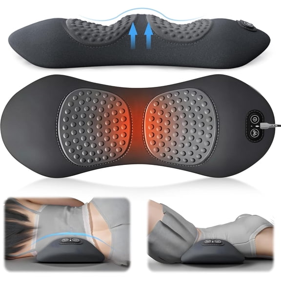 3 in 1 Back Massager, Electric Lumbar Support Pillow , Triple Fusion Back Massager with Heated, Vibration and Traction for Lower Back Pain Relief and Spine Support