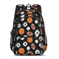 thumbnail image 2 of Football and Basketball Black Pattern Backpack for School, Cute School Bag with Adjustable Shoulder Straps and Padded Back, 16.9"x12.6"x5.9", 2 of 5