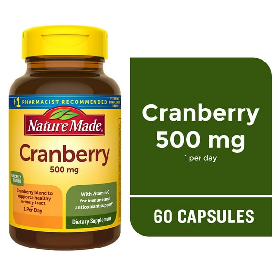 Nature Made Cranberry Capsules 500mg with Vitamin C, Urinary Tract Health Support, 60 Ct