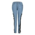 thumbnail image 4 of Lolmot Jeans for Women Side Lace Hollow Appliques Skinny Pencil Hole Ripped Jeans Destroyed Distressed Slim Fit Butt Lifting Denim Pants with Pockets, 4 of 5