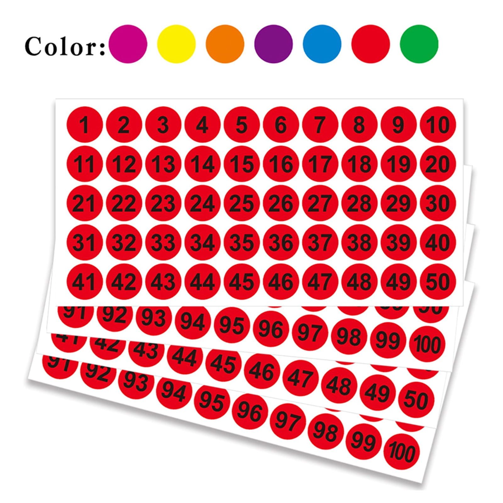 50 Sheets Colorful Round Number Sticker 1-100 Number Stickers Self-Adhesive Numbered Stickers for School Office Lockers