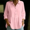 thumbnail image 5 of Neewe Womens Lapel 3/4 Sleeve Button Down Shirts Cotton Linen Tops Plain V Neck Casual Loose Fit Blouses, 5 of 5