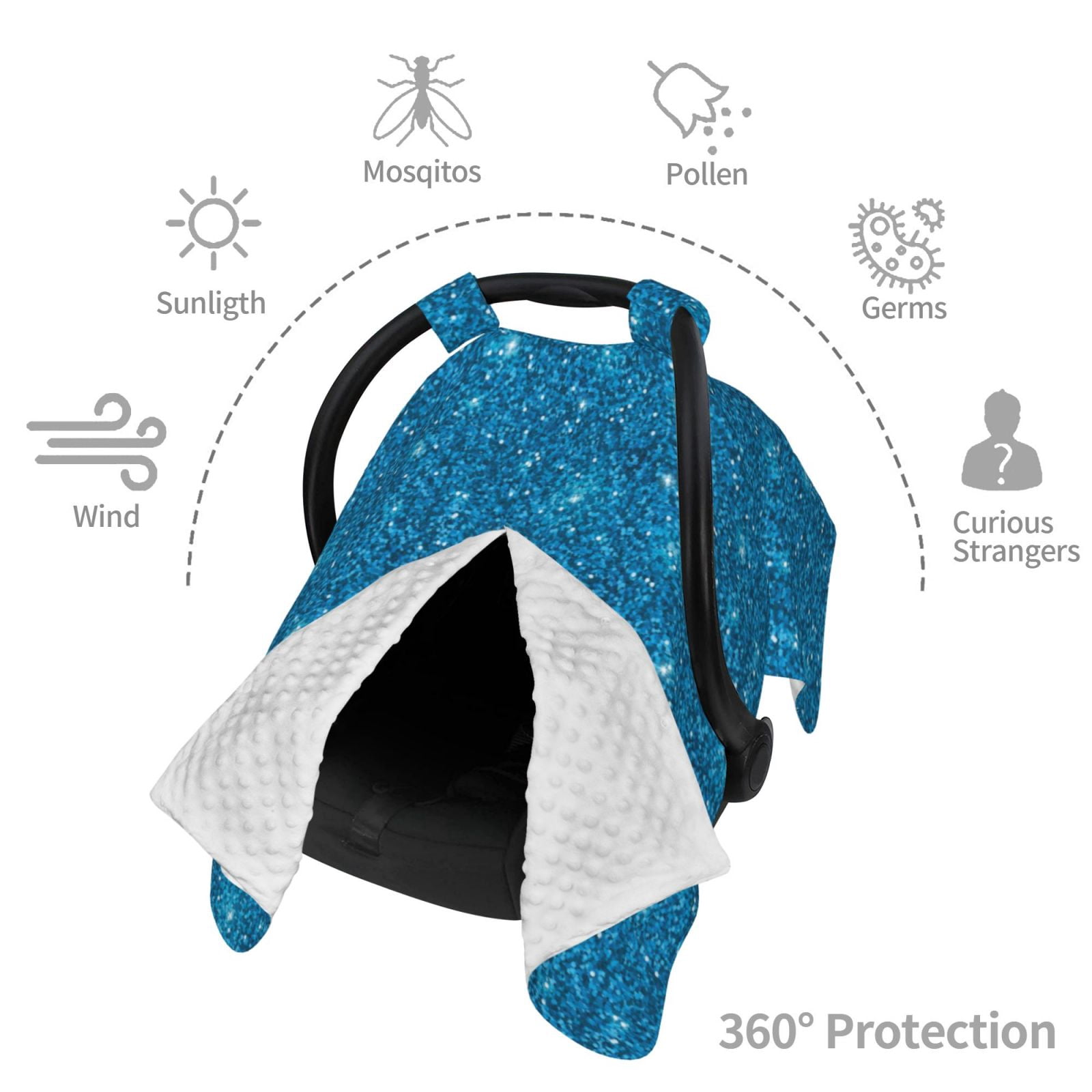 Car Seat Cover Baby - lightning Blue Glitter print Breathable Infant Car Seat Cover for Baby Carseat, Lightweight Comfort Baby Essentials Must Haves Newborn Stuff for Girl Boy