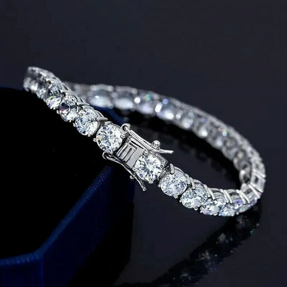 3MM 14K White Gold Plated Silver Lab Created Diamond 9Ct Round Tennis Bracelet 7in