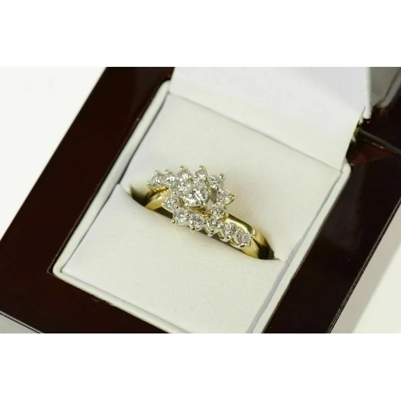 14k Yellow Gold Plated 2Ct Round Cut Lab Created Diamond Engagement Cluster Ring