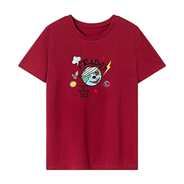 Camiseta para mujer, ropa de verano, ropa deportiva, camiseta básica para deportes, vacaciones, mujer Rojo