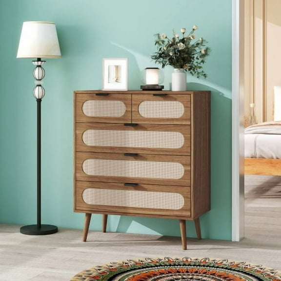 5 Drawer Accent Storage Cabinet for Living Room, Bedroom, Dining Room, or Study, Walnut