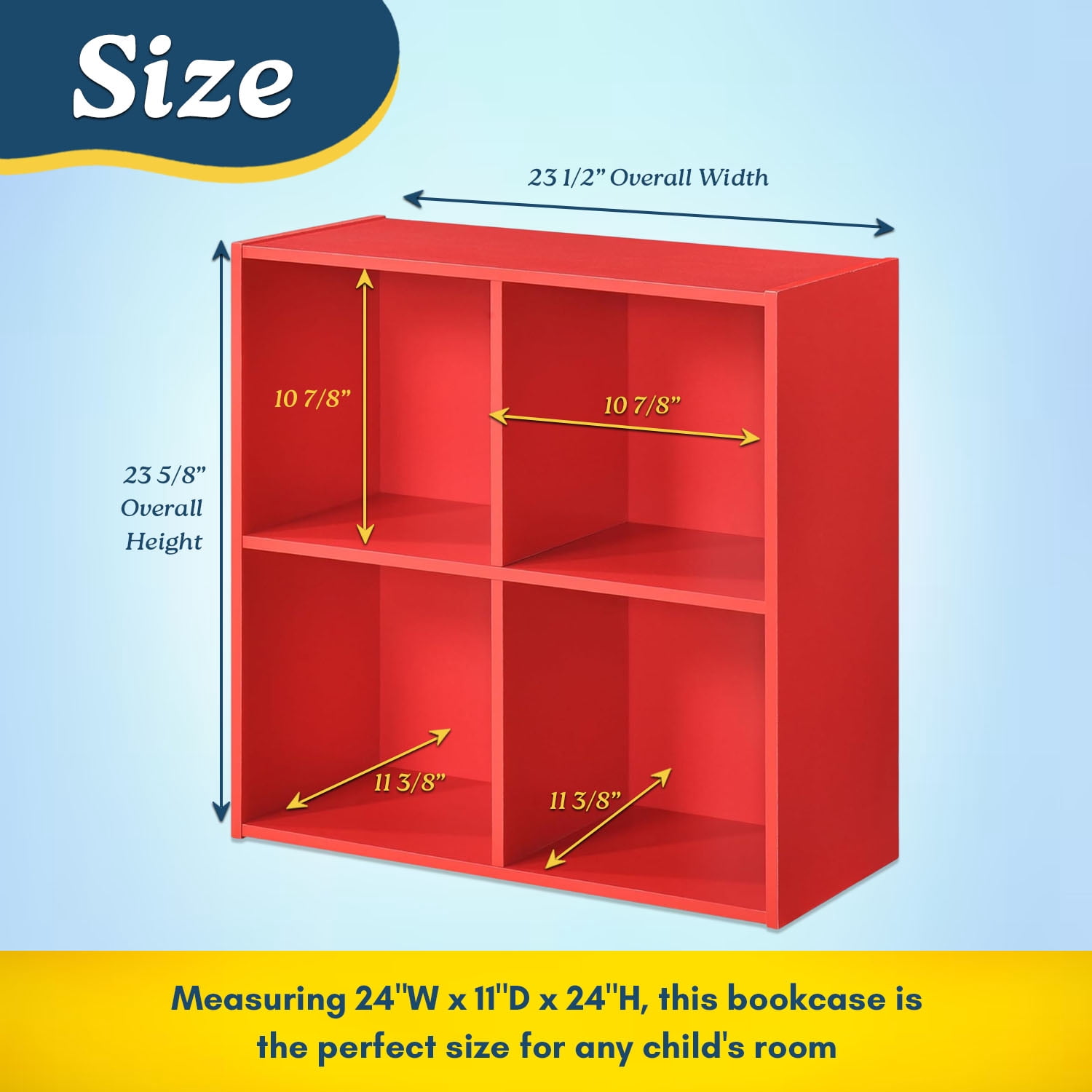 Kings Brand Furniture - 4 Cube Storage Organizer Book Shelf, Toy Storage Organizer for Playroom, Bedroom, Nursery School, Red
