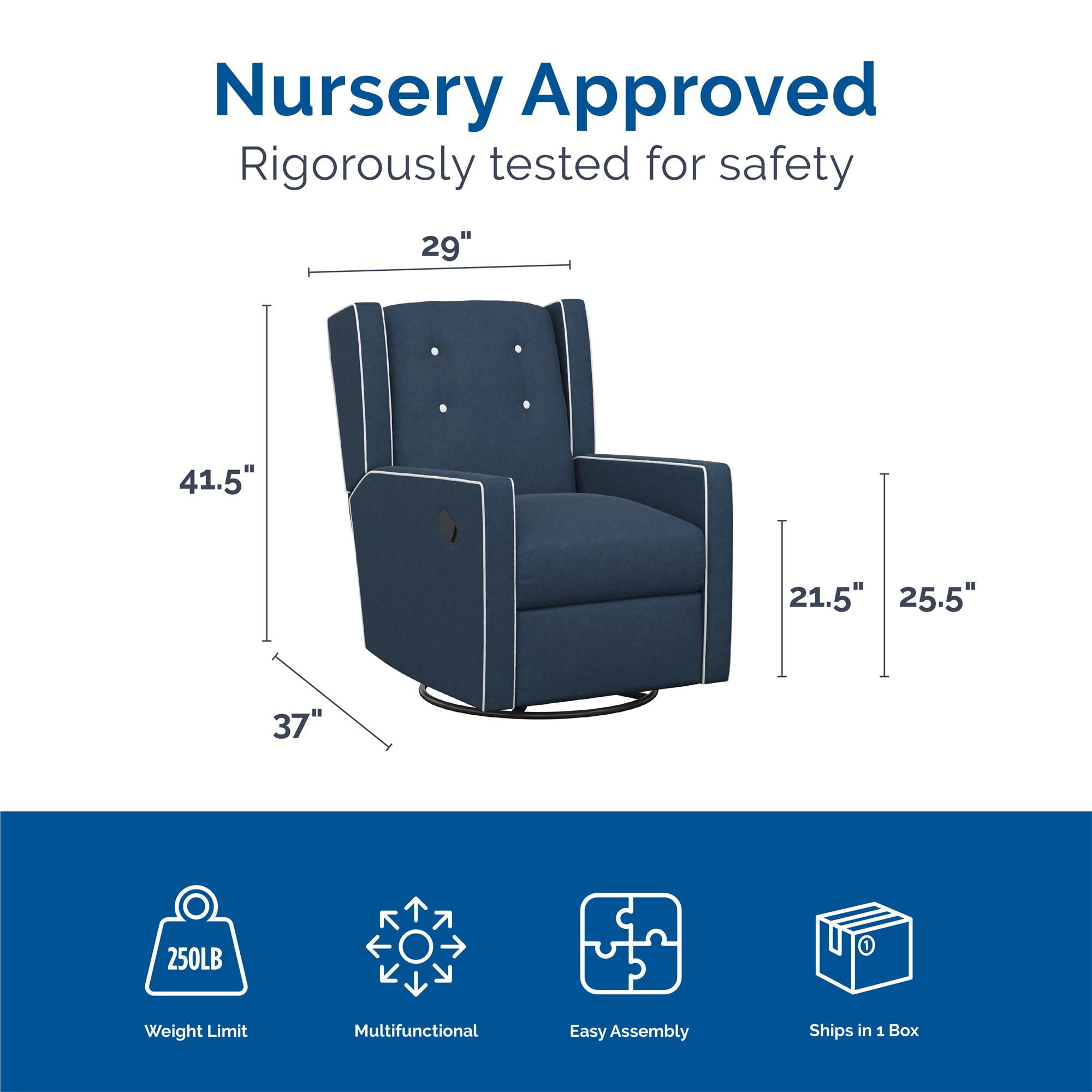 Baby Relax Mikayla 4-in-1 Nursery Swivel Glider Rocker Recliner
