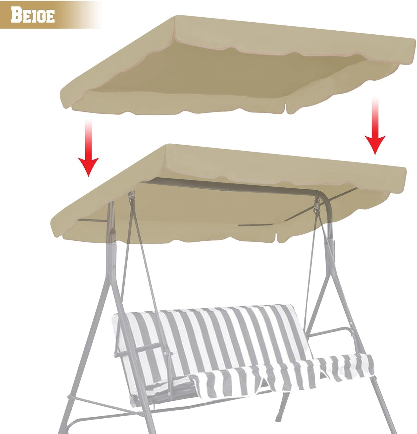 ALUVIERA Patio Swing Canopy Replacement Top Outdoor Seater Porch Swing Canopy Cover, Cover ONLY, （65"x45"，Beige）