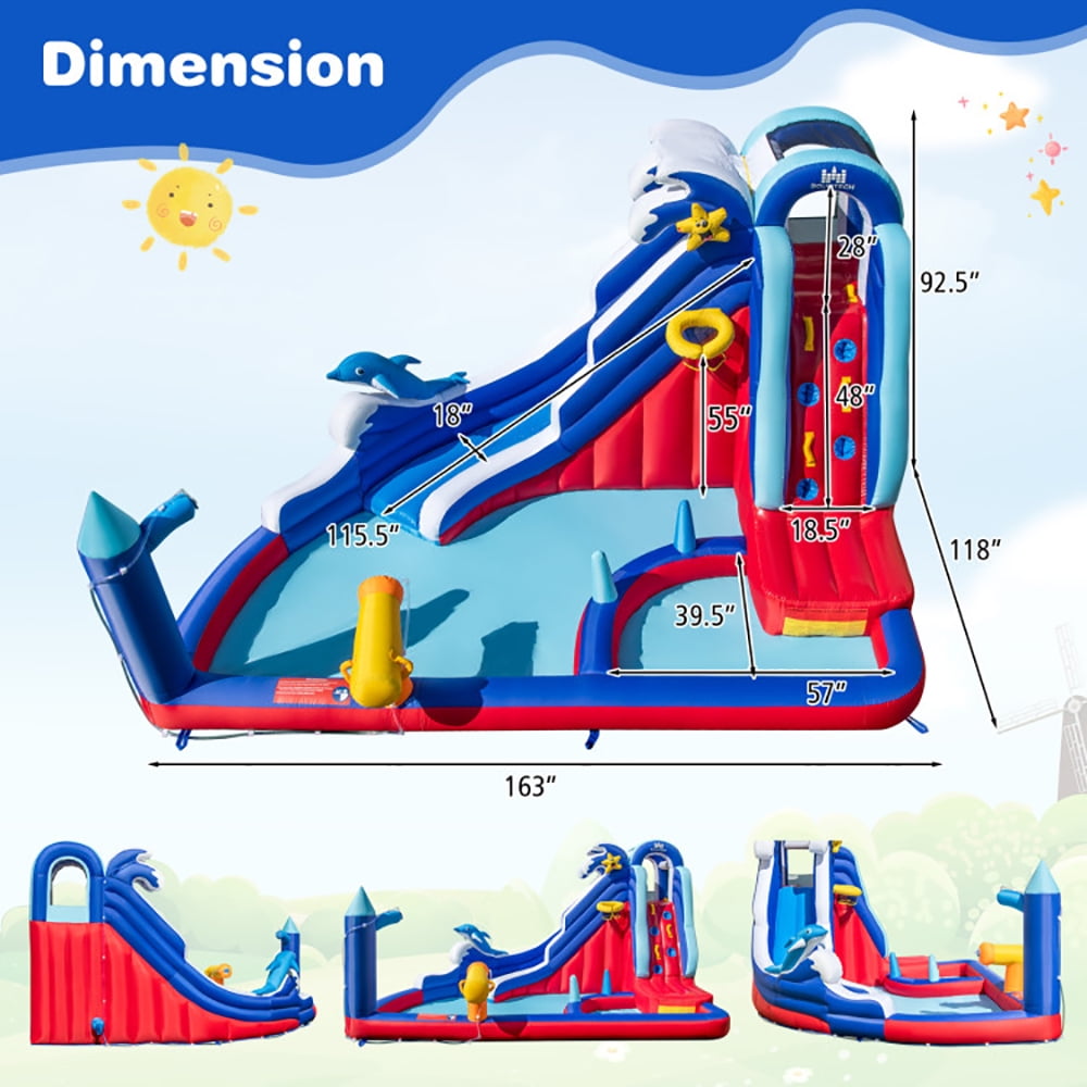 Aimee Lii 6-In-1 Inflatable Water Park with Climbing Wall Splash Pool (Without Blower), Bounce House Water Slide for Kids 3-10