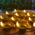 thumbnail image 4 of 12 Pcs Lamp Decorations Gold Led Water Sense Lights Flameless Oil Lamp Shape Tea Lights Decorations For Home Indian Pooja Housewarming Gift, 4 of 9