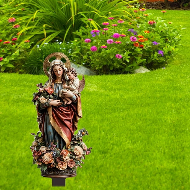 Figura religiosa para jardín, estaca acrílica 2D, regalo de cumpleaños, decoración artística para patio, placa decorativa para parterres, patio, casa Madre e hijo