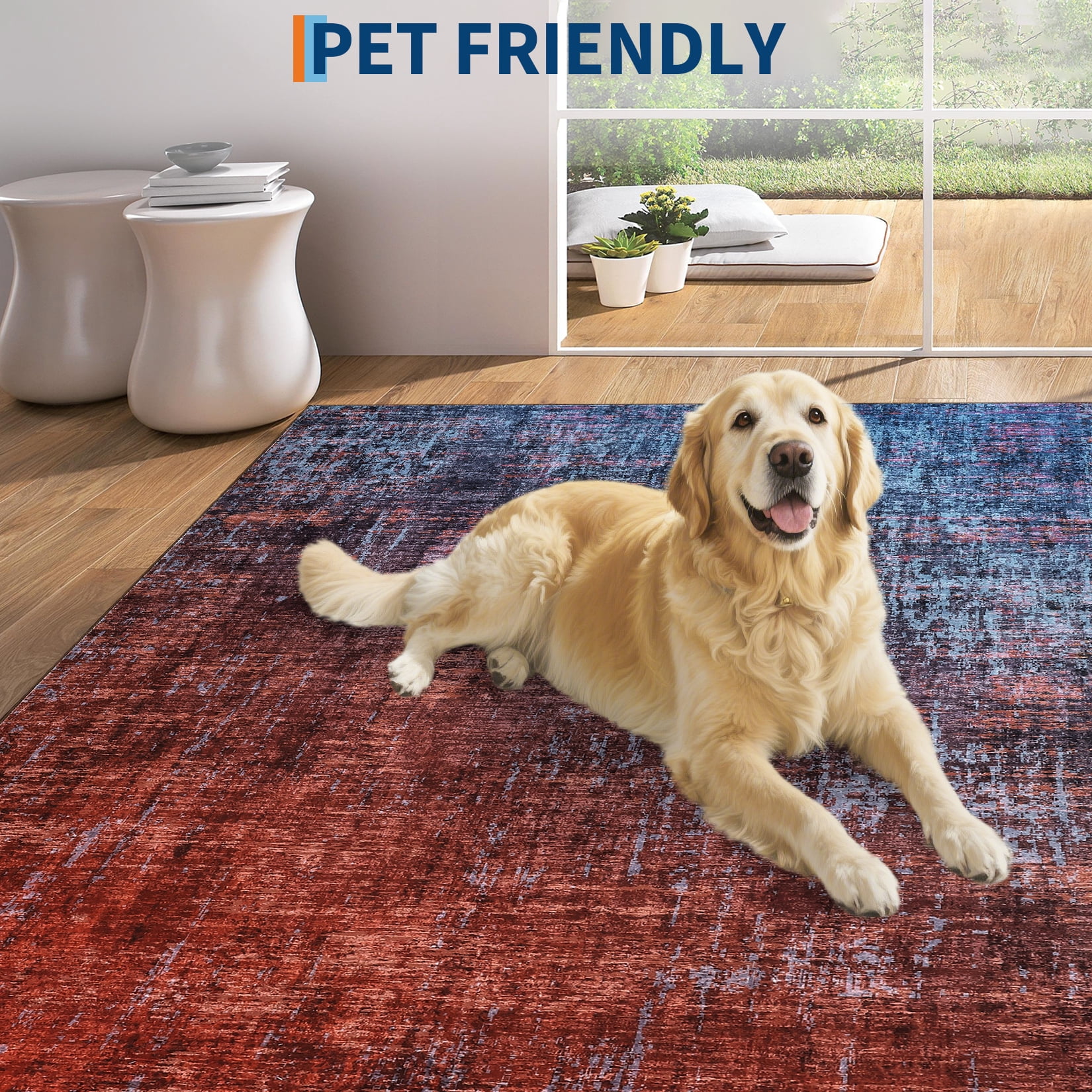 GlowSol 5'x7' Modern Abstract Area Rug Non Slip Low Pile Soft Accent Rugs Washable Rug for Home Office Dorm, Red Blue