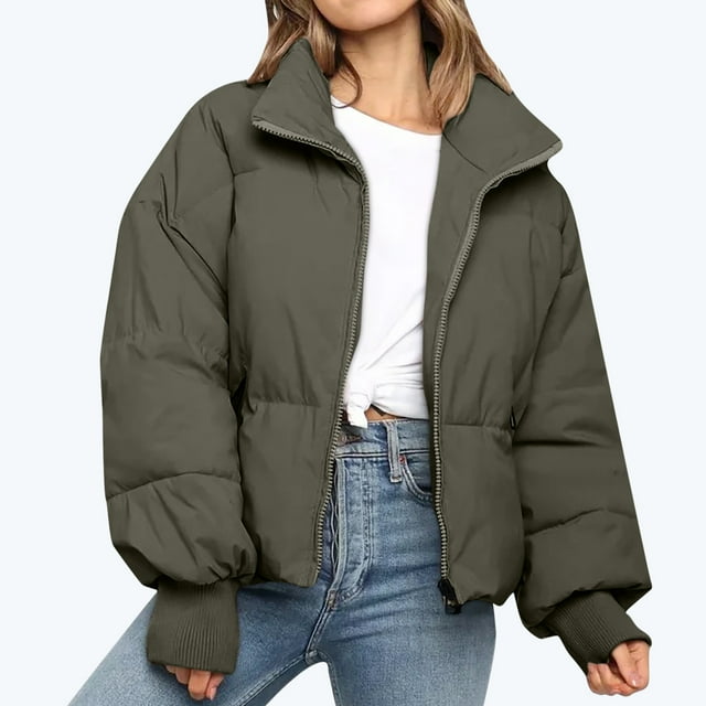 Veste en Duvet pour Femmes en PVC, Cardigan Uni à Col Montant, Manteau Rembourré d'Extérieur