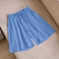 thumbnail image 6 of AHTJRT Cotton Pajama Shorts for Women Drawstring Elastic Waist Indor Nightwear Wide Leg Lounge Shorts with Pockets Blue L, 6 of 7