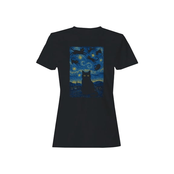Starry Night Cats Fantasy Art Women's T-shirt