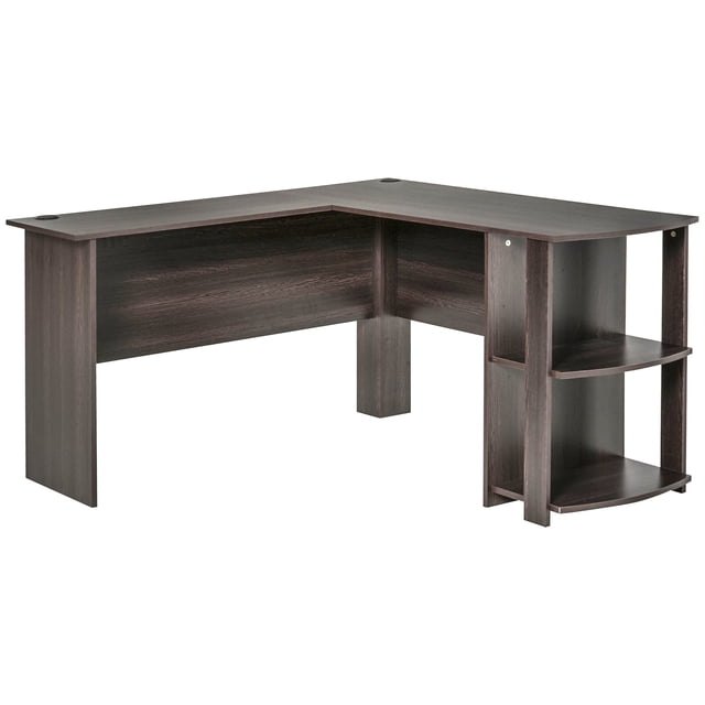 HOMCOM L-Shaped Desk, Computer Corner Desk, PC Table with 2 Storage Shelves, Home Office Workstation, Brown