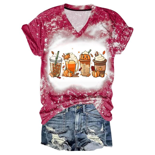 Fiudx Ofertas Relámpago Camiseta Estampada a La Moda para Mujer, Blusa de Manga Corta, Tops Informales con Cuello Redondo
