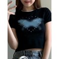 thumbnail image 5 of Musuos Women Crop T-Shirts Casual Rhinestone Print Summer Short Sleeve Basic Tops, 5 of 8