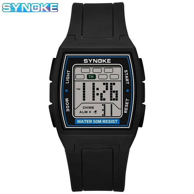 SYNOKE Digital Watches Men Sports Luminous Chronograph Waterproof Male Electronic Wrist Watches Relogio Masculino Retro Square