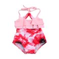 thumbnail image 1 of Toddler Baby Girls Swimsuits Ruffle Floral Print Halter Bikinis Backless One-Piece Bathing Suit cQH, 1 of 6