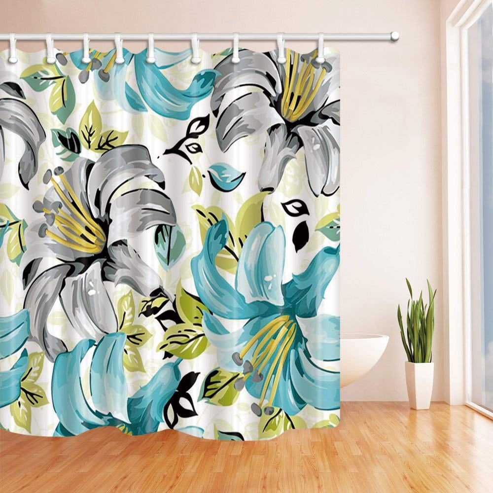 blue yellow shower curtain