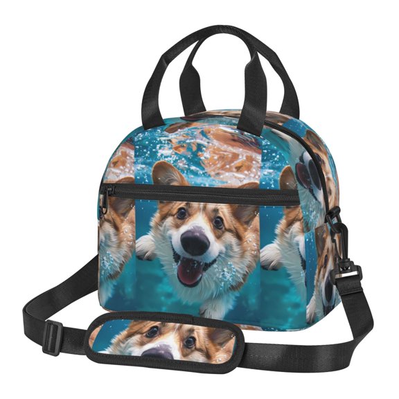 Naloa Sea Swimming Corgi Print Lunch Bag for Women & Men Insulated Lunch Box or Cooler Lunch Tote Bags for Work, Travel, Outdoor