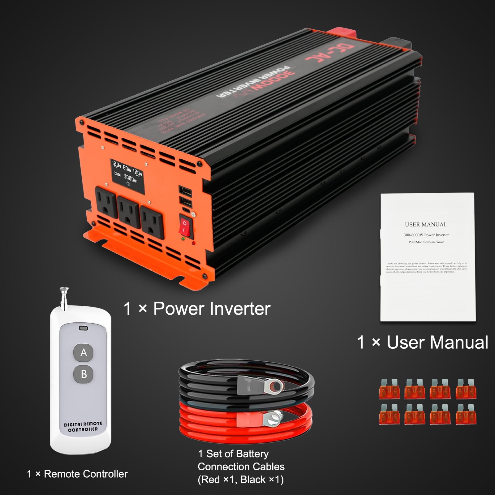 3000 Watt Power Inverter  12V DC to 110V/120V AC Converter Car Inverter with LCD Display & Remote Control