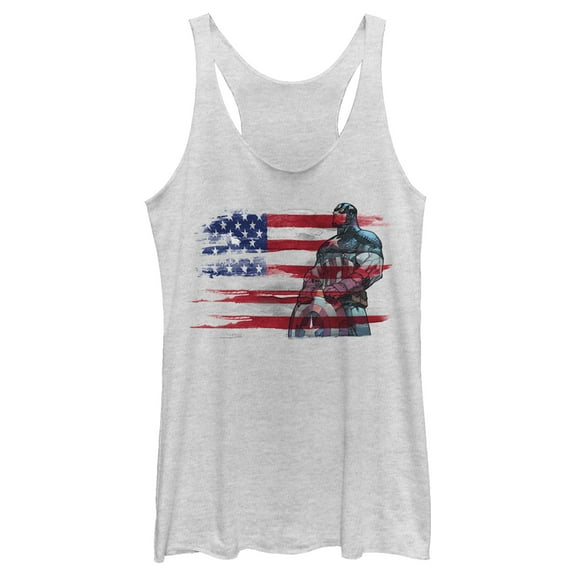 Women's Marvel America Stand to Honor Red White Blue  Racerback Tank Top White Heather X Large