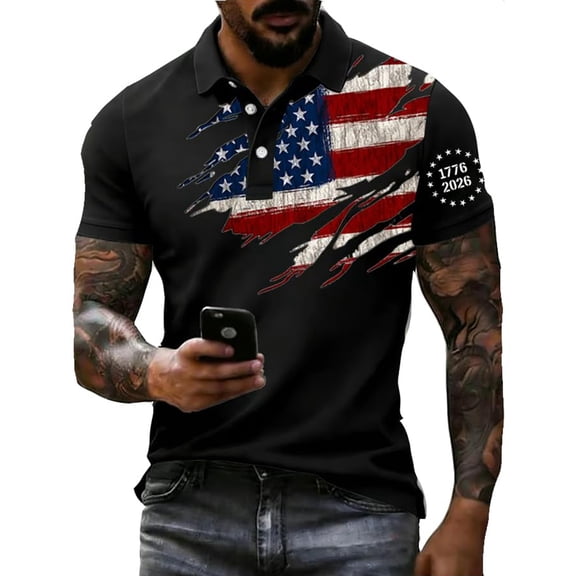 Trgacdwlo Mens 4th Of July Polo Shirt Independence Day American Flag Graphic America 250 Shirt Short Sleeve Shirt for Men