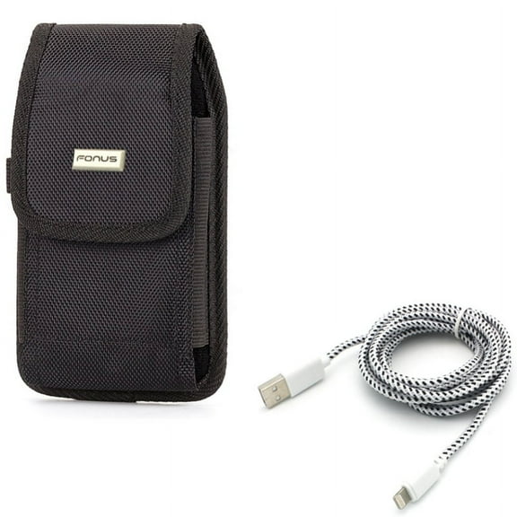 Case Belt Clip w 6ft USB Cable for iPhone XS/X - Swivel Holster Rugged Cover Pouch, Charger Cord Power Wire Braided Long for iPhone XS/X