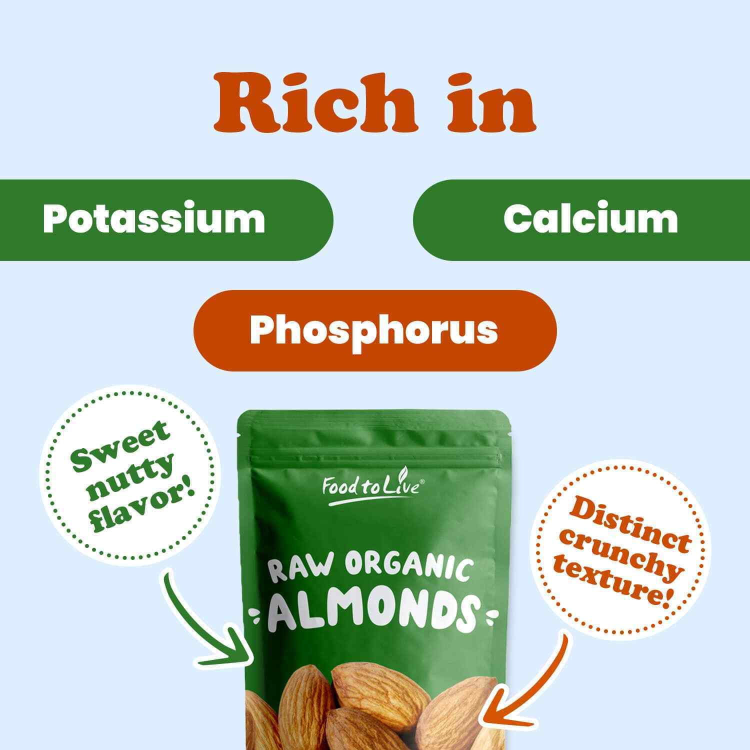 Organic Imported Raw Almonds, 2 Pounds - Non-GMO, Kosher, No Shell, Whole, Unpasteurized, Unsalted, Raw, Vegan - by Food to Live
