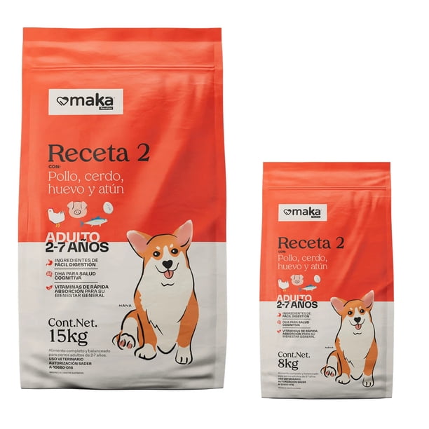 Maka Receta 2 Adulto Razas Medianas y Grandes 15 Kg + Maka Receta 2 Adulto Razas Medianas y Grandes 8KG