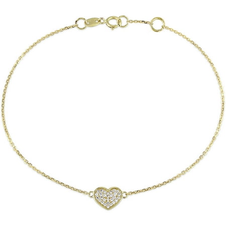 Miabella 1/10 Carat T.W. Diamond 14kt Yellow Gold Heart Bracelet, 7
