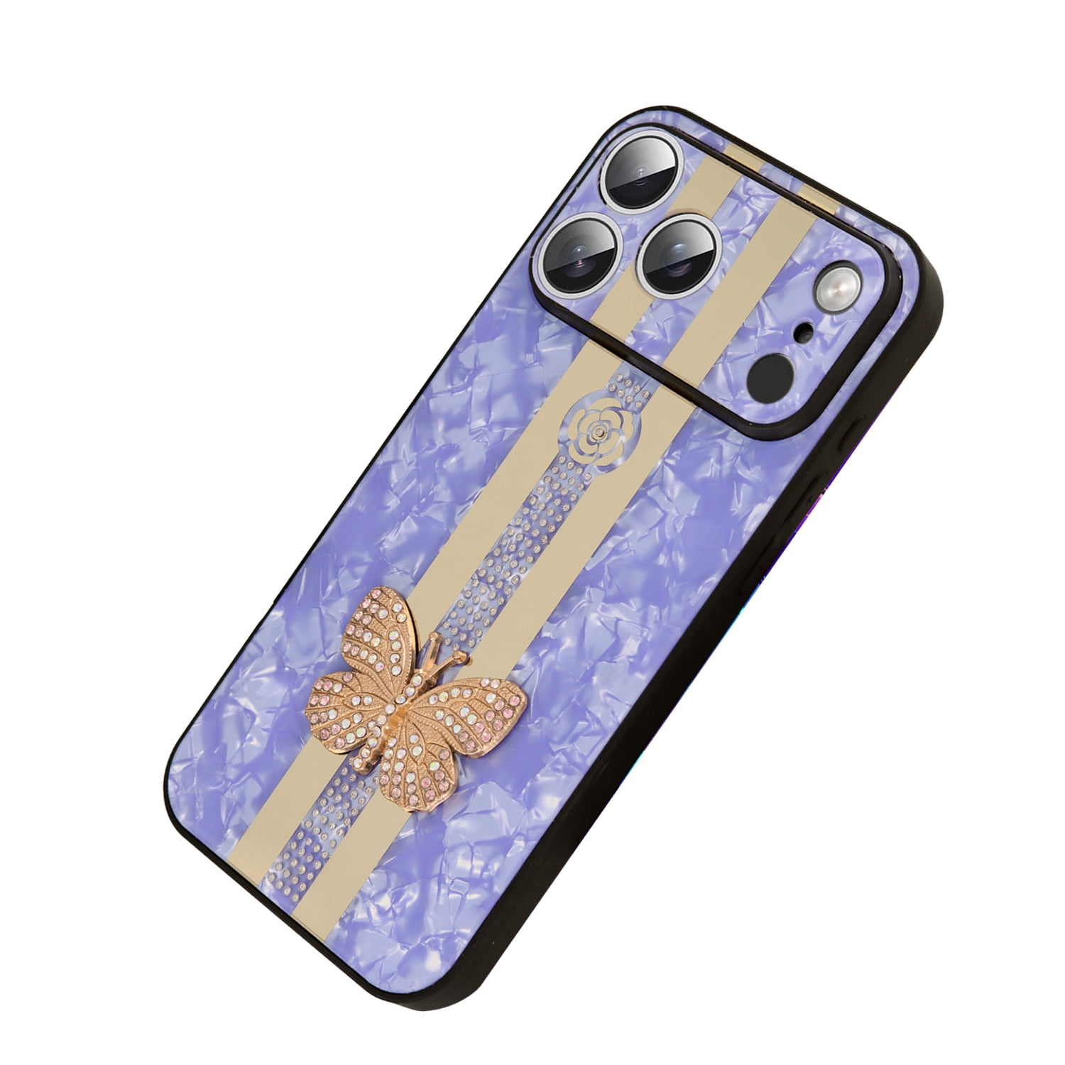 Cute Diamond Shiny Cases with Butterfly Design for iPhone 17 Pro Max - Purple