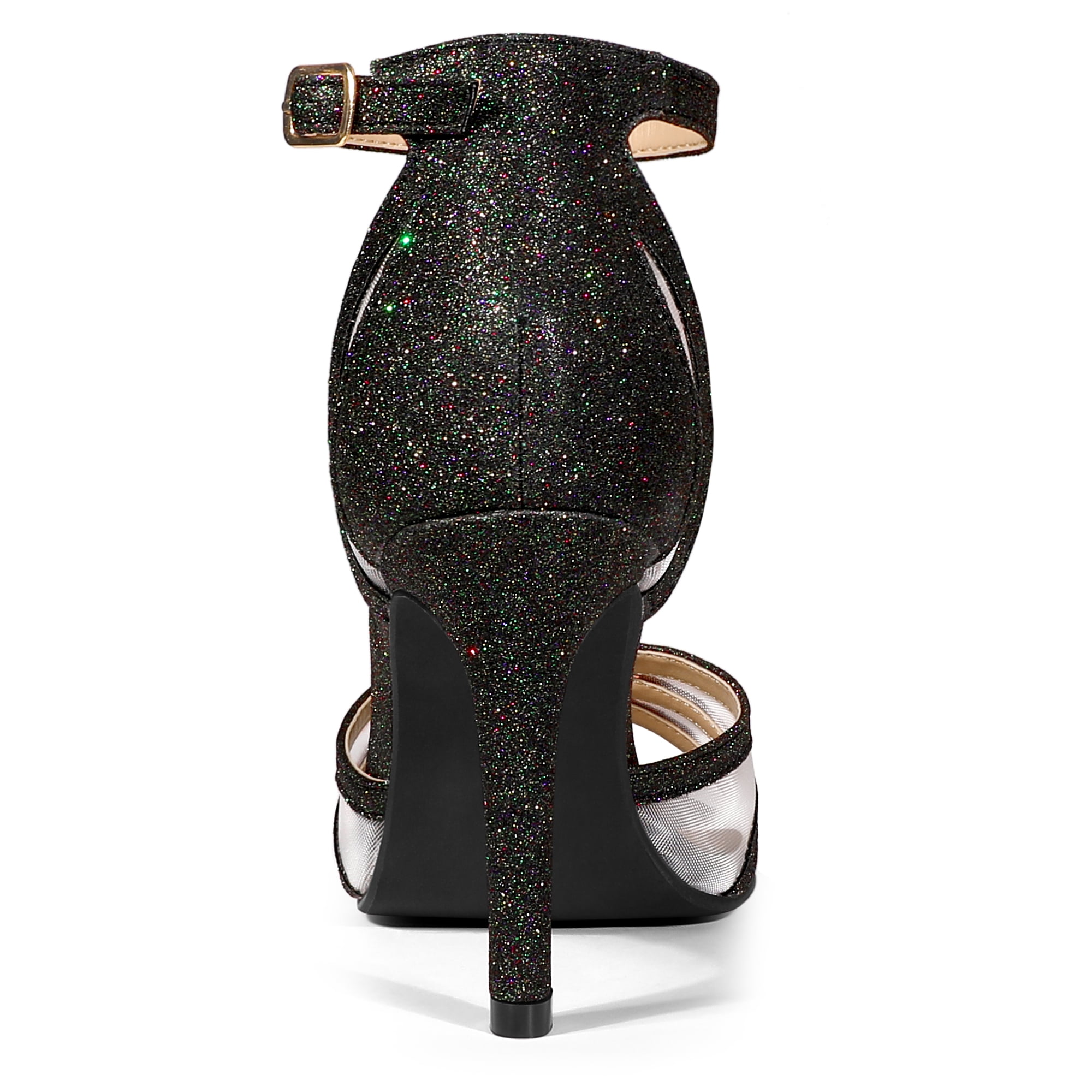 DARING DIVA Women's Glitter Ankle Strap Stiletto Heels Sandals Black 9