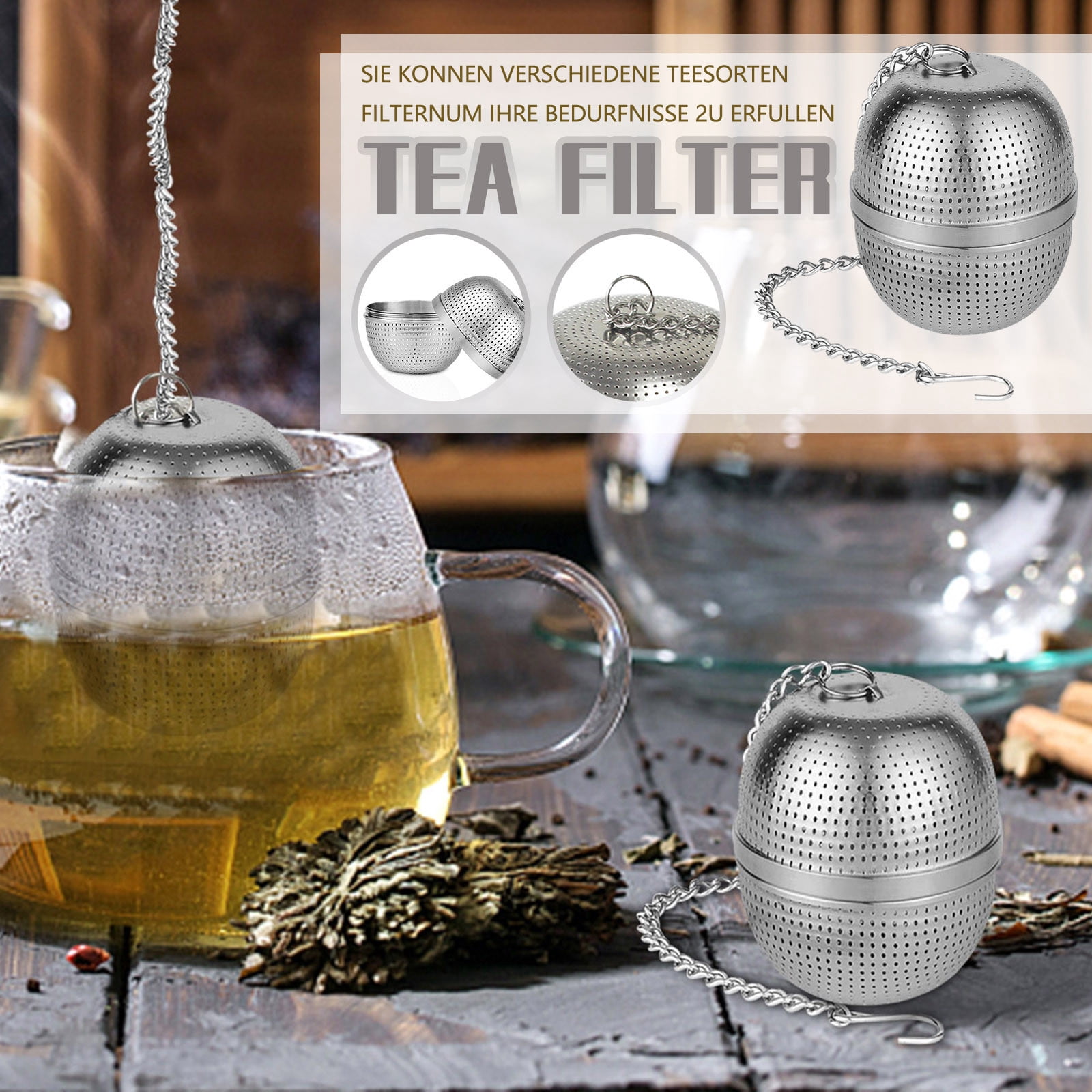 Infuseur à Thé En Acier Inoxydable - Boule à Thé 52 Mm De Diamètre Avec Chaîne - Pour Feuilles De Thé En Vrac, épices, Infusions - Compatible Tasse Et Théière - 9