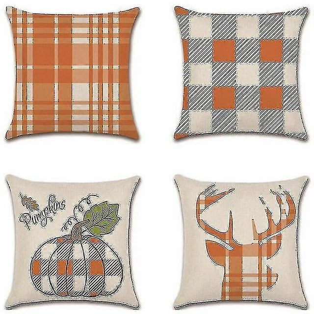 4 Pieces Throw Pillow Covers 18 X 18 Inch Plaid Animals Pillowcase Pillow Covers Cute Pillow Cases