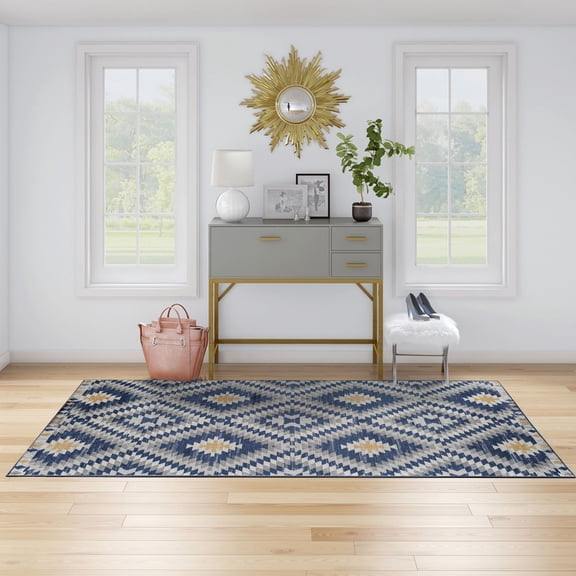 Soleil BR30H Kilim Cadet Tribal Moroccan blue Area Rug, 2'x4'