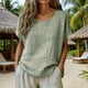 thumbnail image 1 of Craaazy Women Casual Loose Fit Blouse, Solid Color Short Sleeve Cotton Linen Tops, Comfy Round Neck Tunic for Daily Wear Gifts, 1 of 6