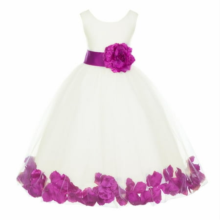 

Ekidsbridal Formal Poly Satin Rose Petals Tulle Ivory Flower Girl Dress Bridesmaid Wedding Pageant Toddler Recital Easter Communion Graduation Reception Ceremony Birthday Baptism Occasions 302T