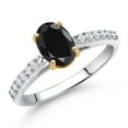 thumbnail image 2 of Gem Stone King 10K Yellow and White Gold Black Sapphire and White Lab Grown Diamond Engagement Ring for Women (1.84 Cttw, Oval 8X6MM, Gemstone September Birthstone, Available in Size 5, 6, 7, 8, 9), 2 of 4