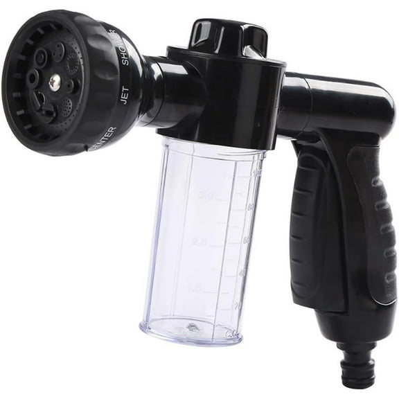 Power Garden Hose Nozzle, Adjustable Hose Sprayer Nozzle,High Pressure 8 Watering Pattern with 3.5Oz Soap Sprayer,Foam Nozzle Sprayer for Car Washing Pet Shower,Hose Attachment,BLACK