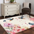 thumbnail image 3 of Pink Flower Area Rugs 2.7'x5', Small Throw Rugs for Kitchen Bedroom, Spring Floral Butterflies Birds Elegant Farmhouse Indoor Outdoor Rug Non-Slip Low Pile Carpet Runner Reversible Floor Mats, 3 of 8