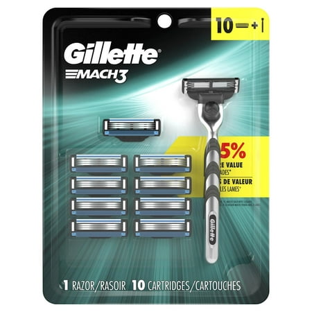 Gillette Mach3 Razors for Men, 1 Gillette Razor, 10 Razor Blade Refills