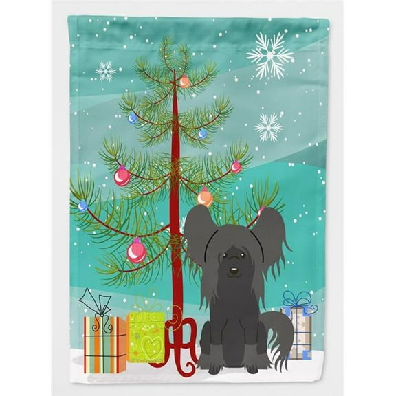 Carolines Treasures BB4237CHF Merry Christmas Tree Chinese Crested Black Flag Canvas House Size