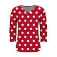 thumbnail image 4 of Scyoekwg Vintage Polka Dots Print Blouses for Women Puff Sleeve V Neck Tunic Shirts with Smocked Dressy Casual 3/4 Length Sleeve Womens Tops (Red,XXL), 4 of 4