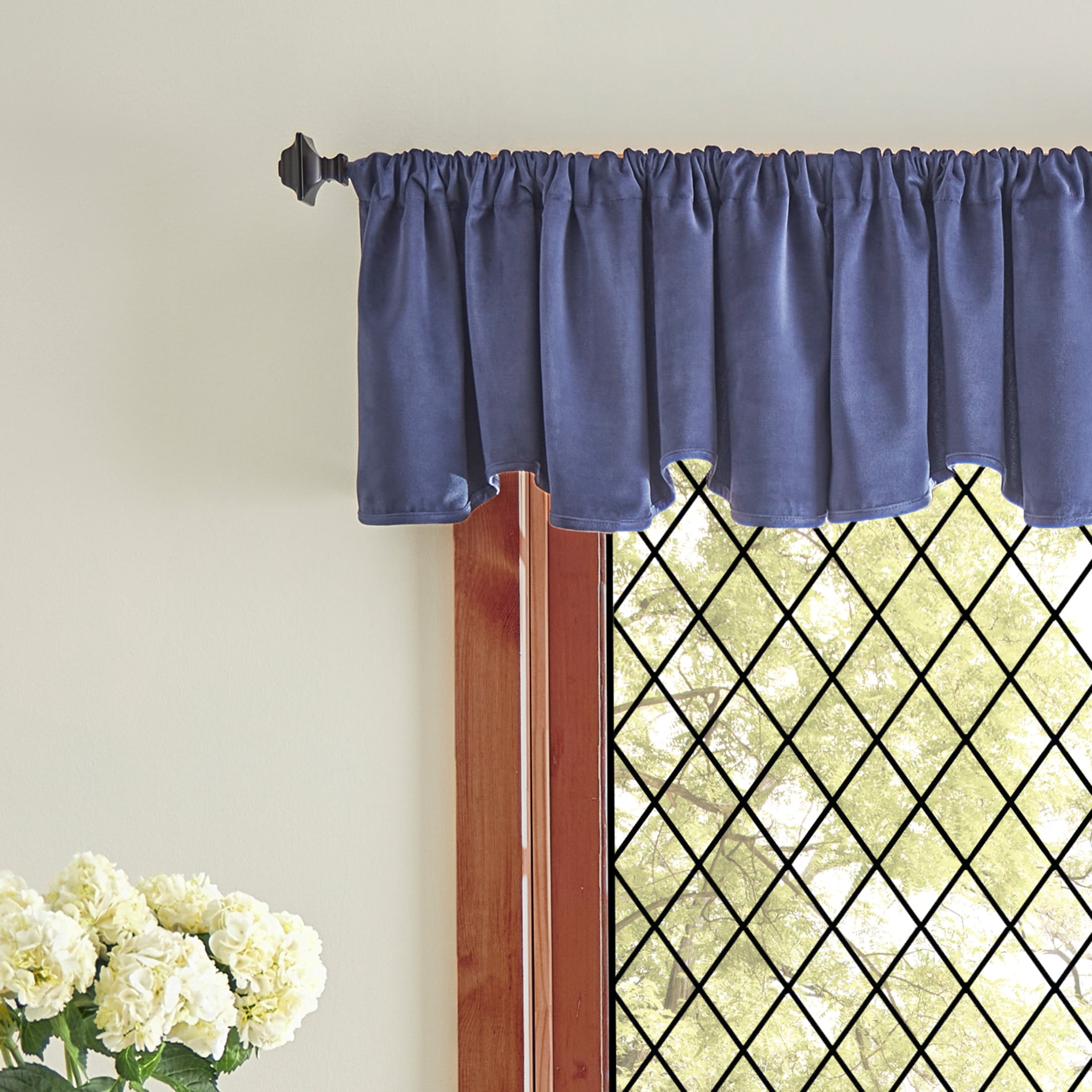 Martha Stewart Lucca Velvet Scallop Valance, Midnight Navy, Rod Pocket, Indoor, Adult, 1 Piece, 50" x 18"
